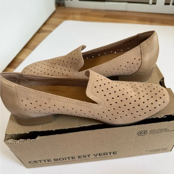Clarks Women's Perforated Suede Slip-On Loafers - Beige - Picture 2 of 4
